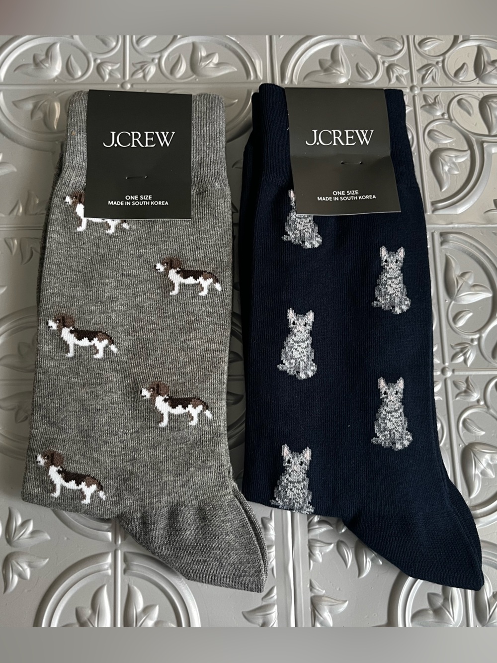 J Crew Men's Cats & Dogs Allover Print Socks Holiday Cotton Blend Set of 2